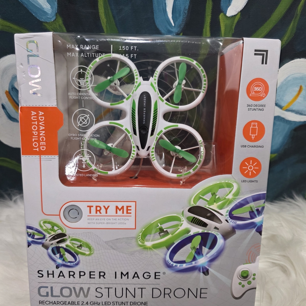Sharper Image Glow Stunt Drone — Green & White